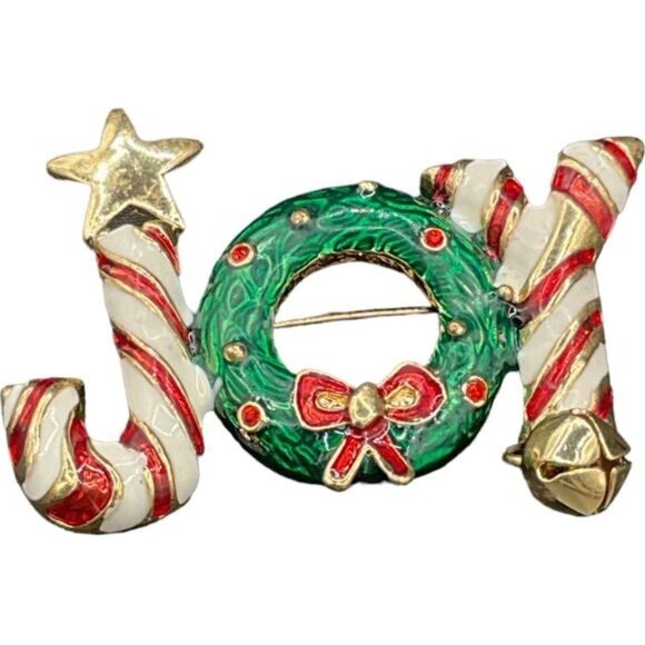 Holiday "Joy" Enamel Pin With Star & Bell Accents - Picture 3 of 5